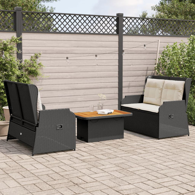 3-delige Loungeset met kussens poly rattan zwart