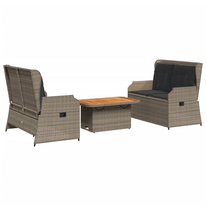 3-Delige Loungeset Met Kussens Poly Rattan 90 x 55 x 40/71 cm Grijs