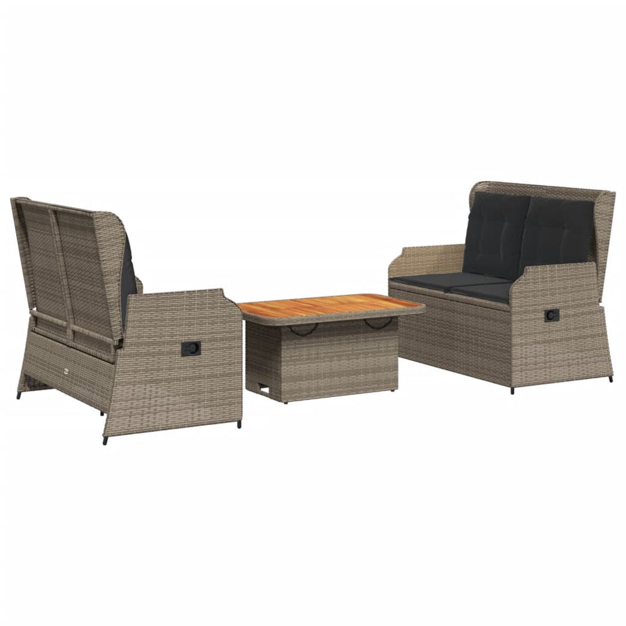 3-Delige Loungeset Met Kussens Poly Rattan 90 x 55 x 40/71 cm Grijs