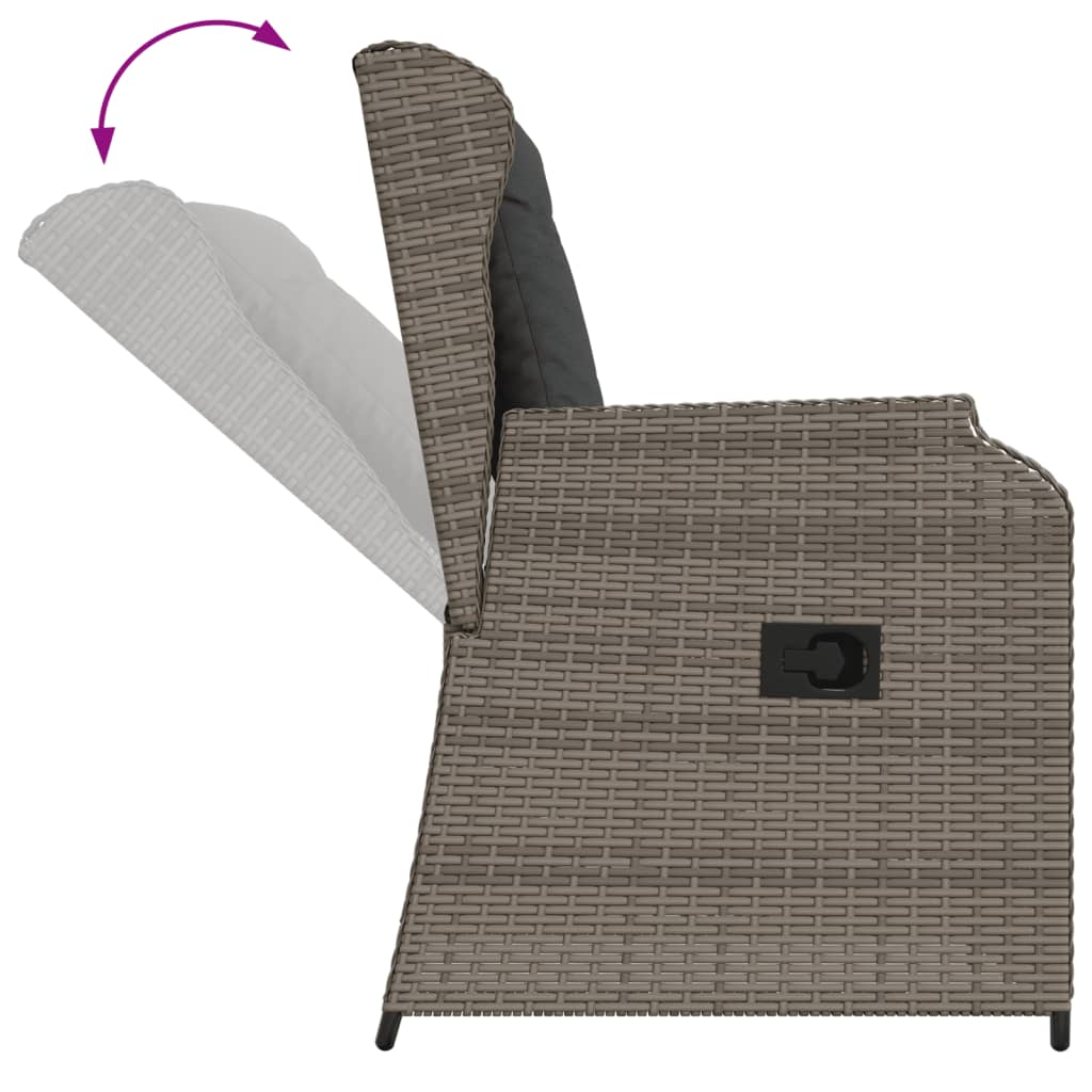 3-Delige Loungeset Met Kussens Poly Rattan 90 x 55 x 40/71 cm Grijs