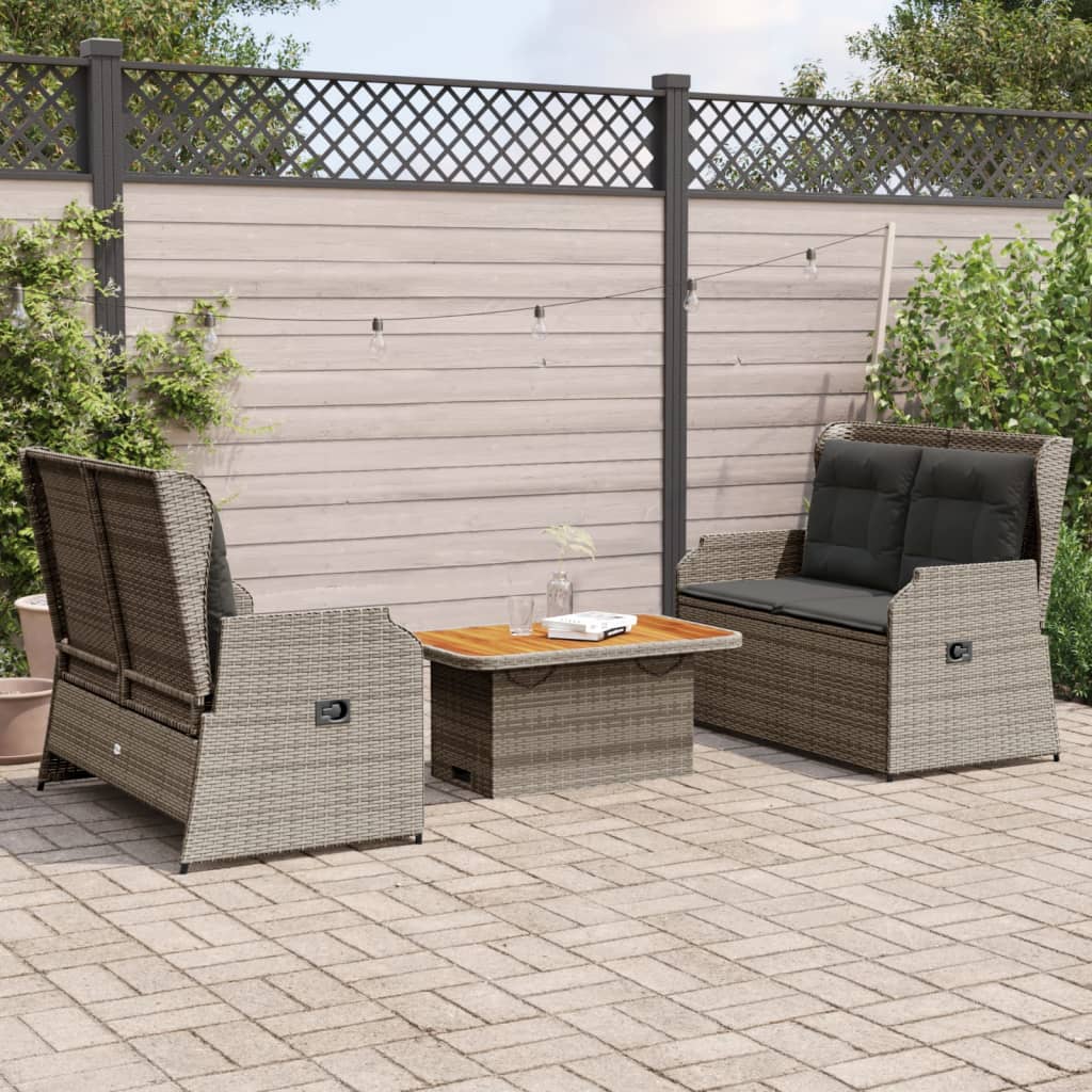 3-Delige Loungeset Met Kussens Poly Rattan 90 x 55 x 40/71 cm Grijs
