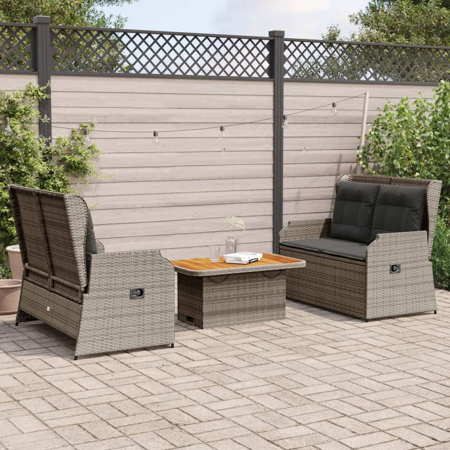 3-Delige Loungeset Met Kussens Poly Rattan 90 x 55 x 40/71 cm Grijs