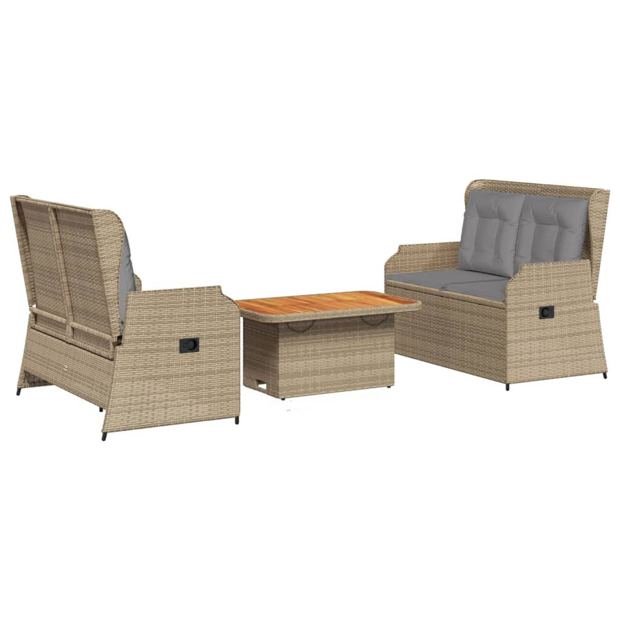 3-Delige Loungeset Met Kussens Poly Rattan 90 x 55 x 40/71 cm Beige en grijs