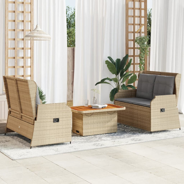 3-delige Loungeset met kussens poly rattan beige