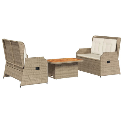 3-Delige Loungeset Met Kussens Poly Rattan 90 x 55 x 40/71 cm beige en crèmekleurig