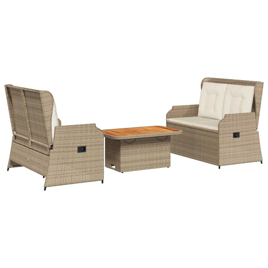 3-Delige Loungeset Met Kussens Poly Rattan 90 x 55 x 40/71 cm beige en crèmekleurig