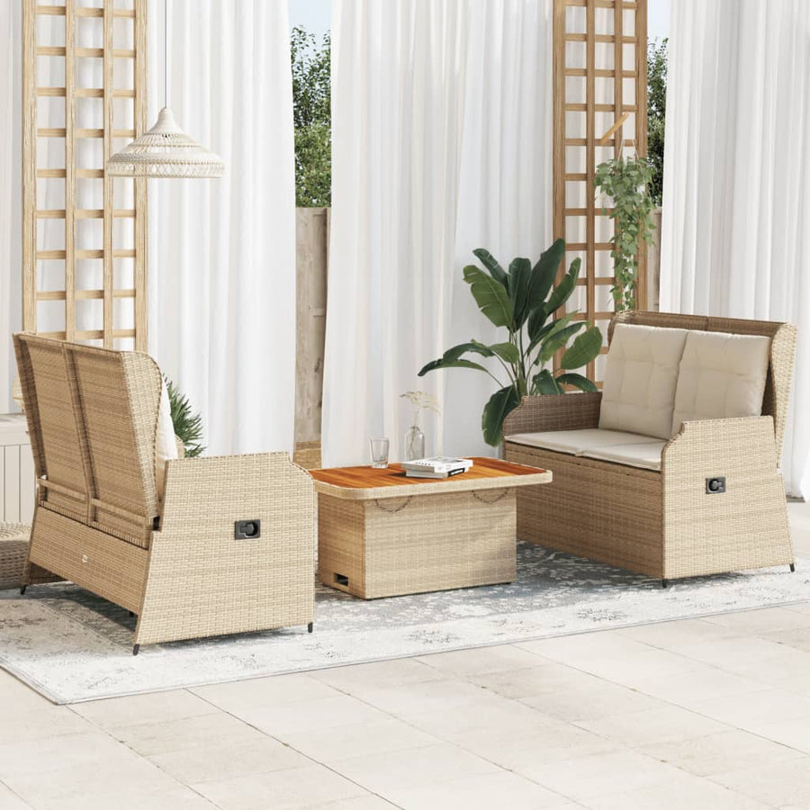 3-Delige Loungeset Met Kussens Poly Rattan 90 x 55 x 40/71 cm beige en crèmekleurig