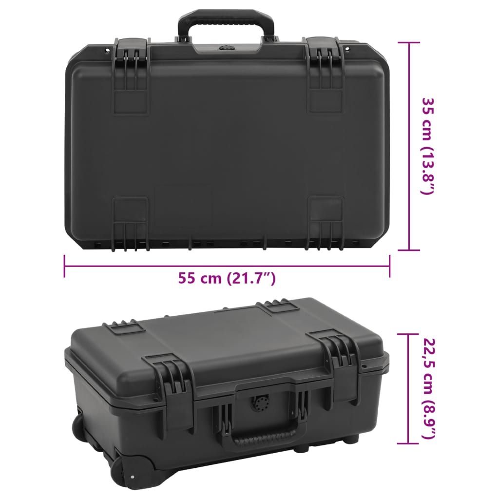 Flightcase draagbaar 55x35x22,5 cm PP zwart