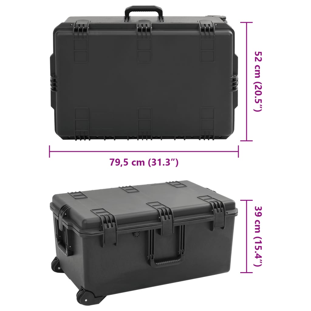 Flightcase draagbaar 79,5x52x39 cm PP zwart