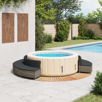 Hottub-ombouw poly rattan massief acaciahout grijs