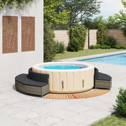 Hottub-ombouw poly rattan massief acaciahout grijs