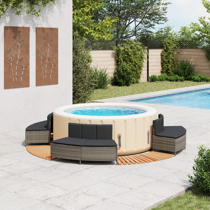 Hottub-ombouw poly rattan massief acaciahout grijs