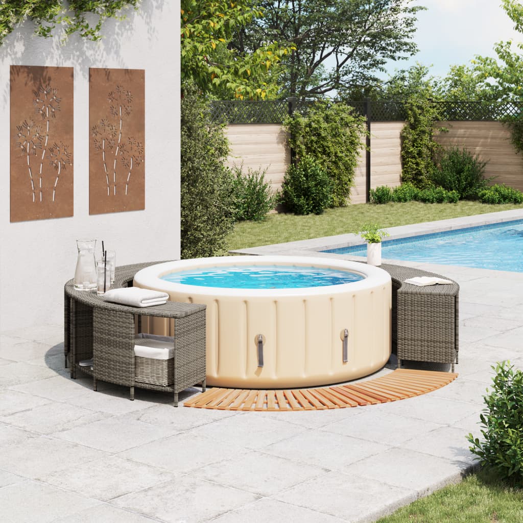 Hottub-ombouw poly rattan massief acaciahout grijs