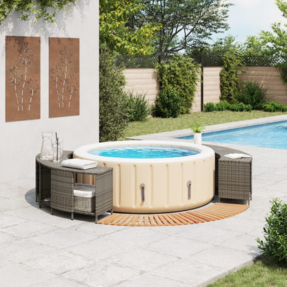 Hottub-ombouw poly rattan massief acaciahout grijs