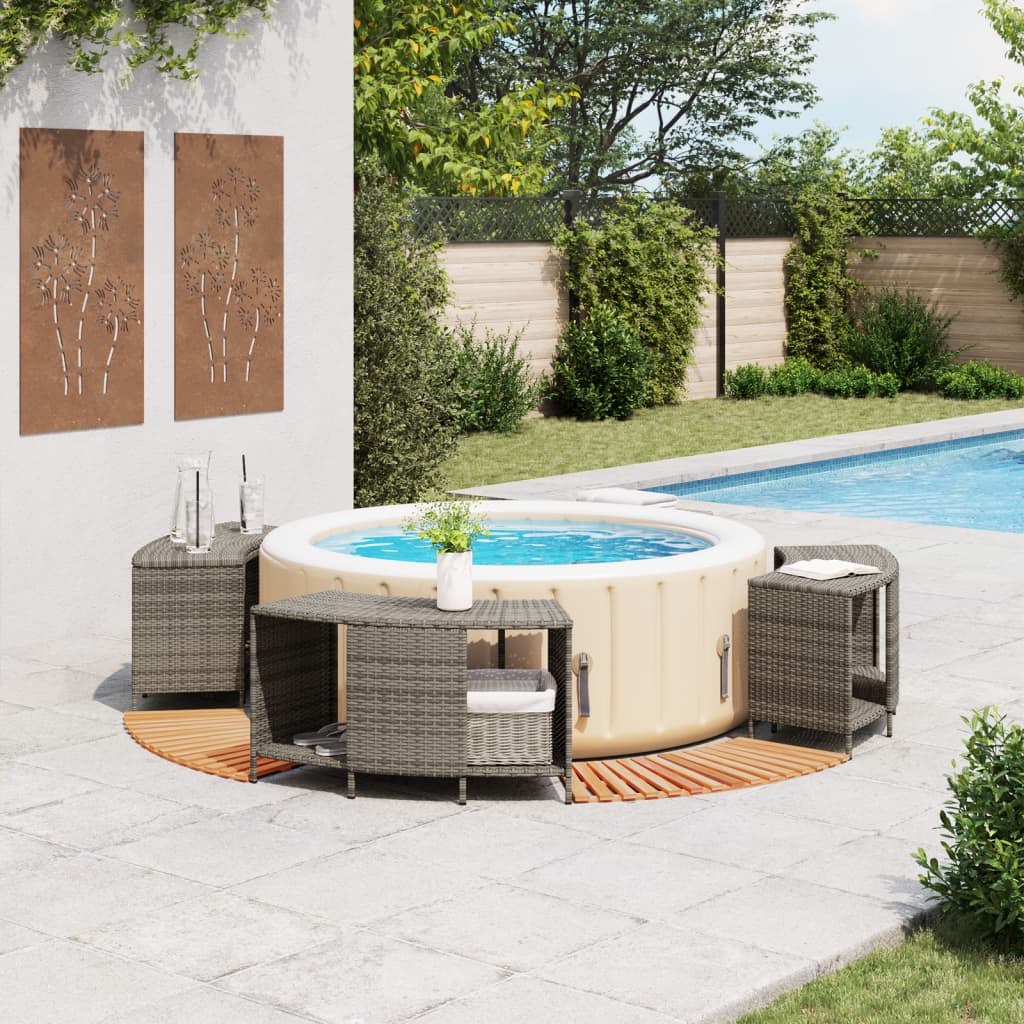 Hottub-ombouw poly rattan massief acaciahout grijs