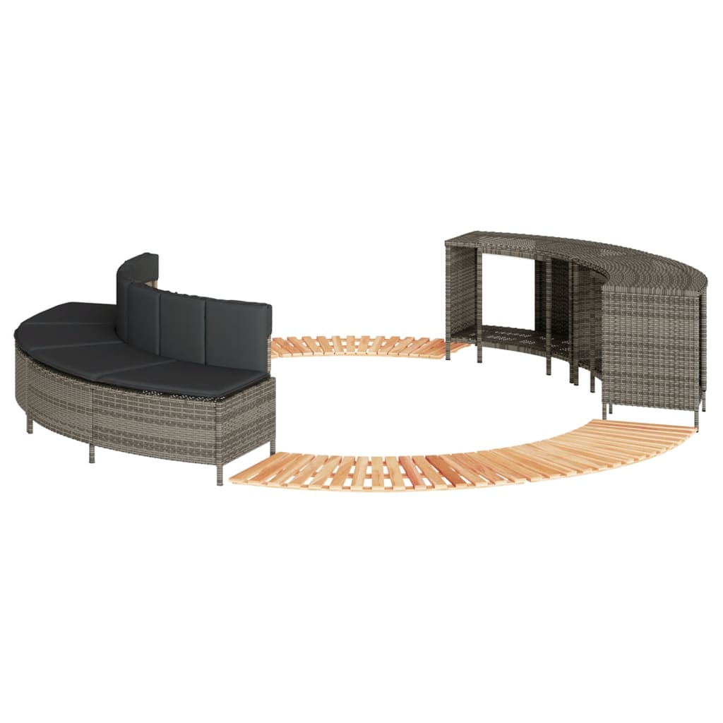 Hottub-ombouw poly rattan massief acaciahout grijs