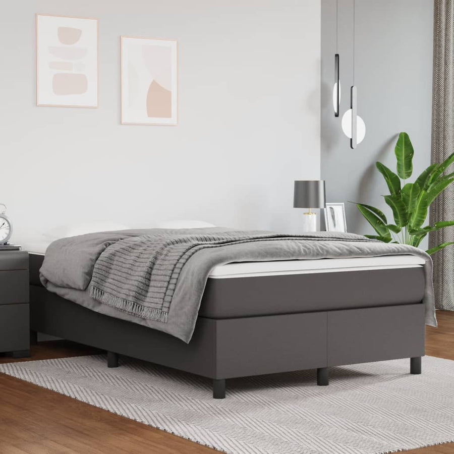 Boxspring met matras kunstleer grijs 120x190 cm 120 x 190 cm 33.5 cm Grijs
