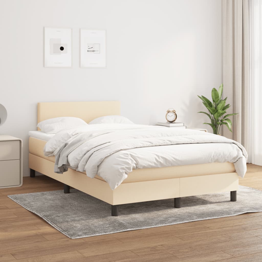 Boxspring Met Matras Stof Crèmekleurig 120X190 Cm