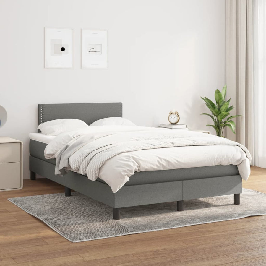 Boxspring Met Matras Stof Donkergrijs 120X190 Cm