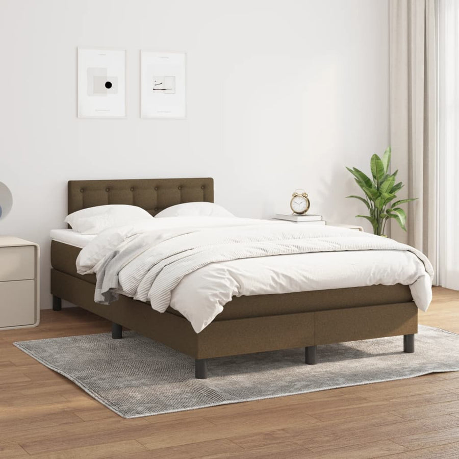 Boxspring Met Matras Stof Donkerbruin 120X190 Cm