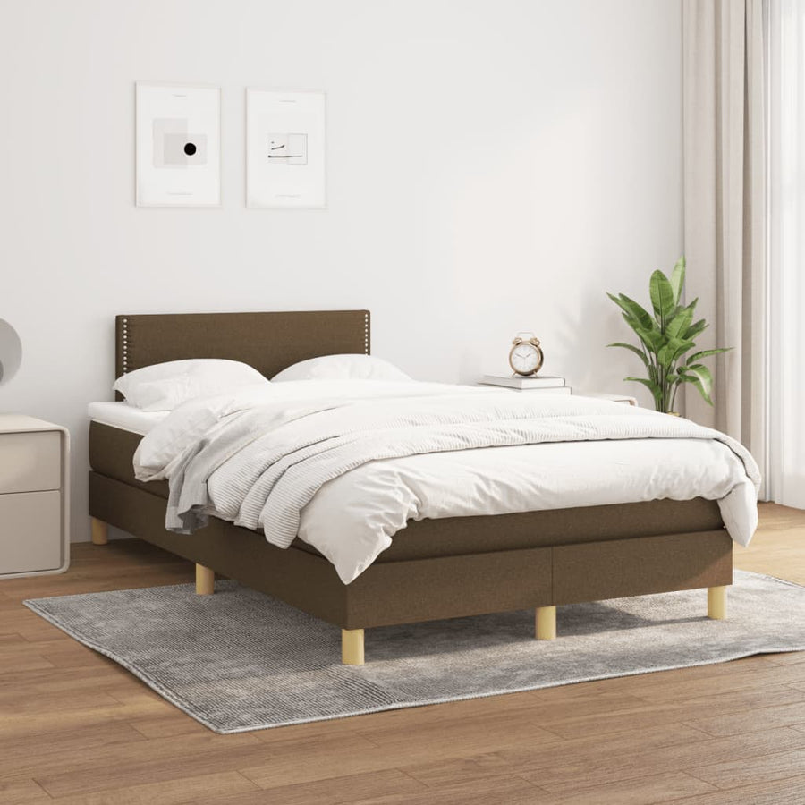 Boxspring Met Matras Stof Donkerbruin 120X190 Cm