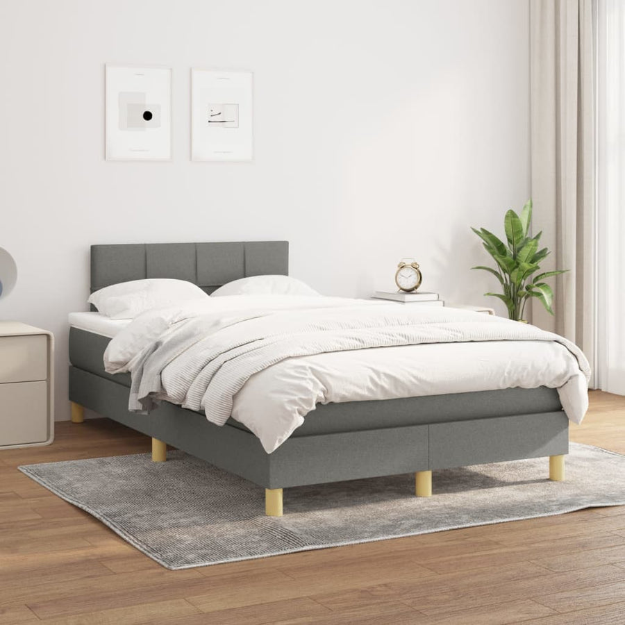 Boxspring Met Matras Stof Donkergrijs 120X190 Cm