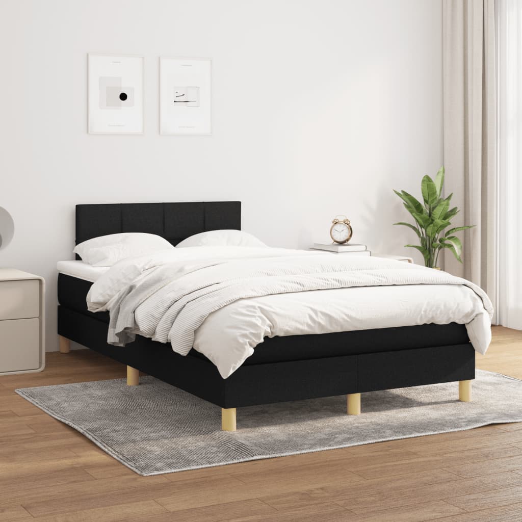 Boxspring Met Matras Stof Zwart 120X190 Cm