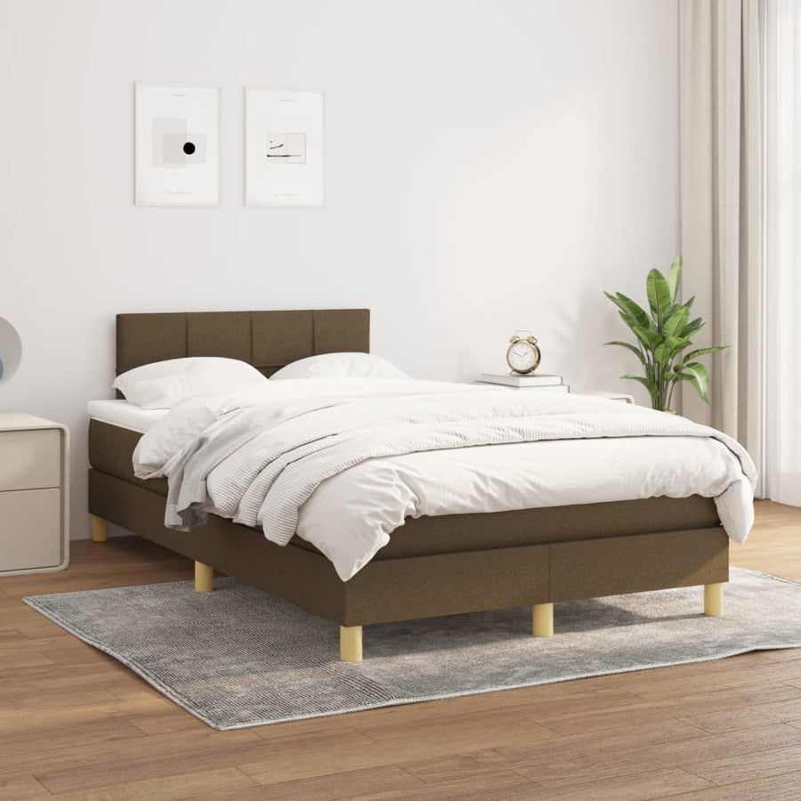 Boxspring Met Matras Stof Donkerbruin 120X190 Cm