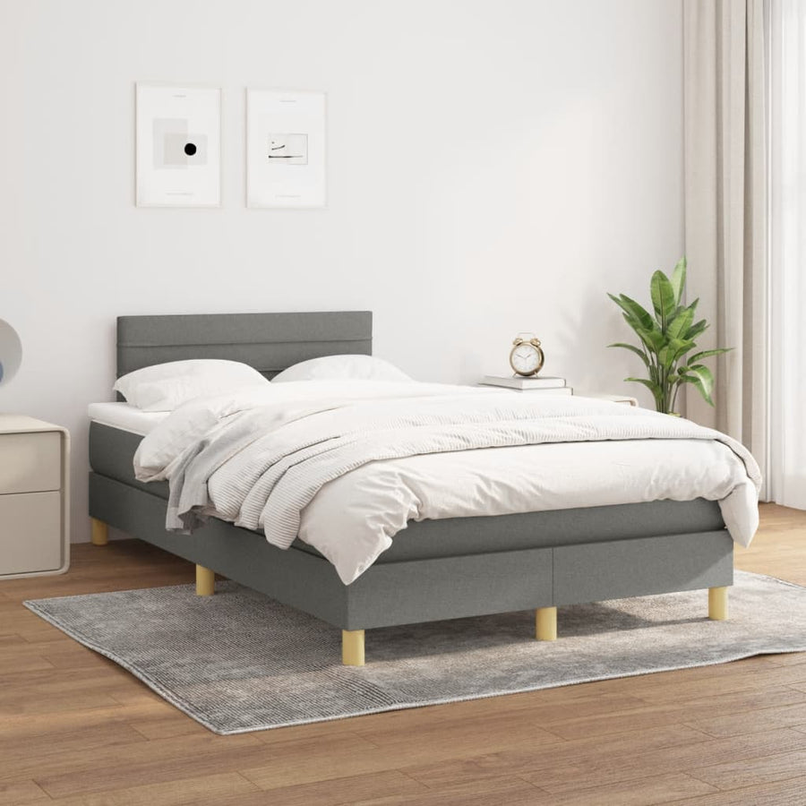 Boxspring Met Matras Stof Donkergrijs 120X190 Cm