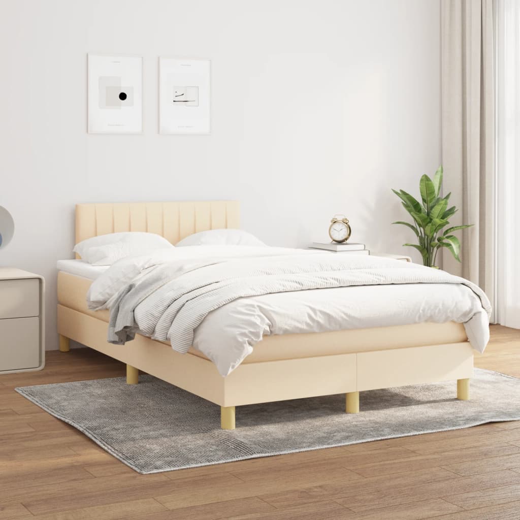 Boxspring Met Matras Stof Crèmekleurig 120X190 Cm