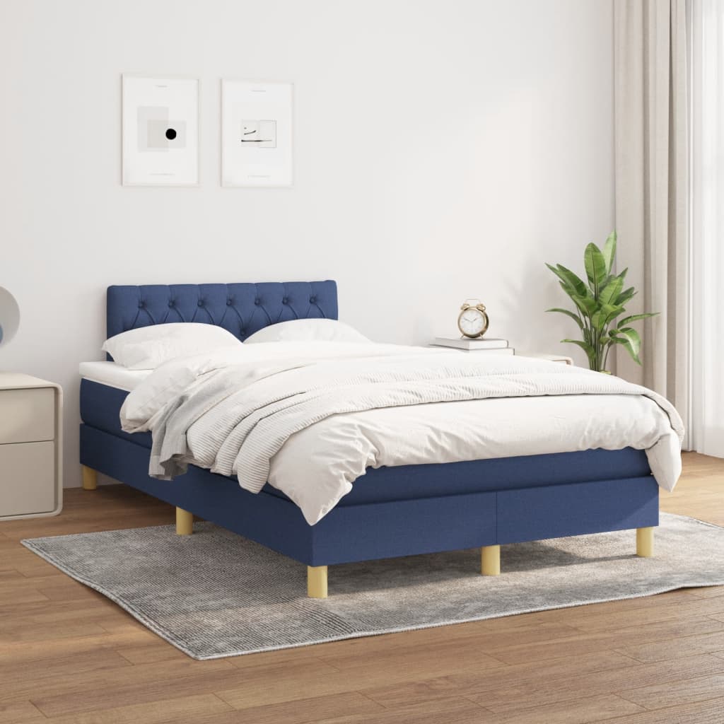 Boxspring met matras stof blauw 120x190 cm
