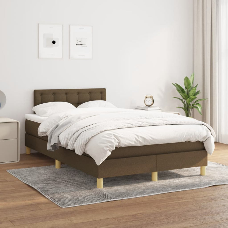 Boxspring Met Matras Stof Donkerbruin 120X190 Cm
