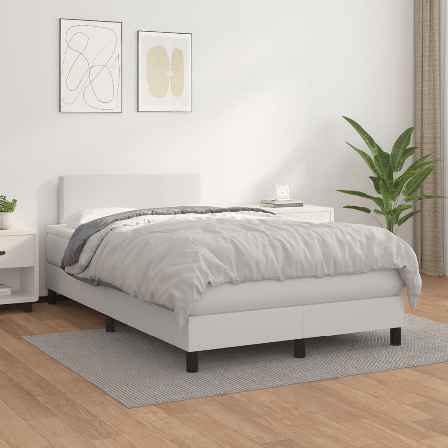 Boxspring Met Matras Kunstleer Wit 120X190 Cm