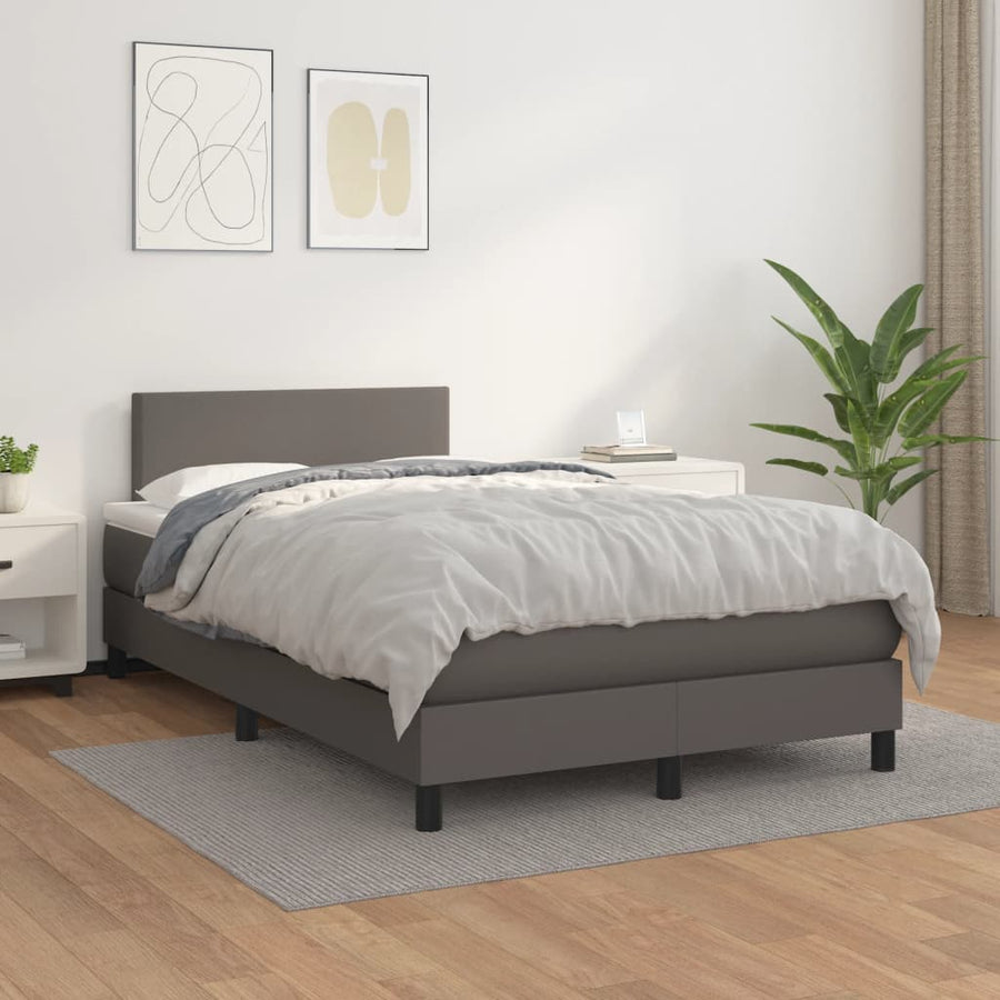 Boxspring Met Matras Kunstleer Grijs 120X190 Cm