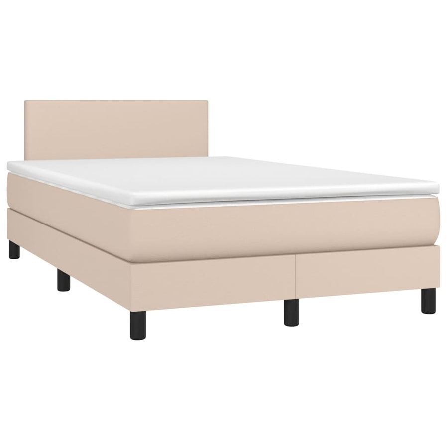 Boxspring Met Matras Kunstleer Cappuccinokleurig 120X190 Cm