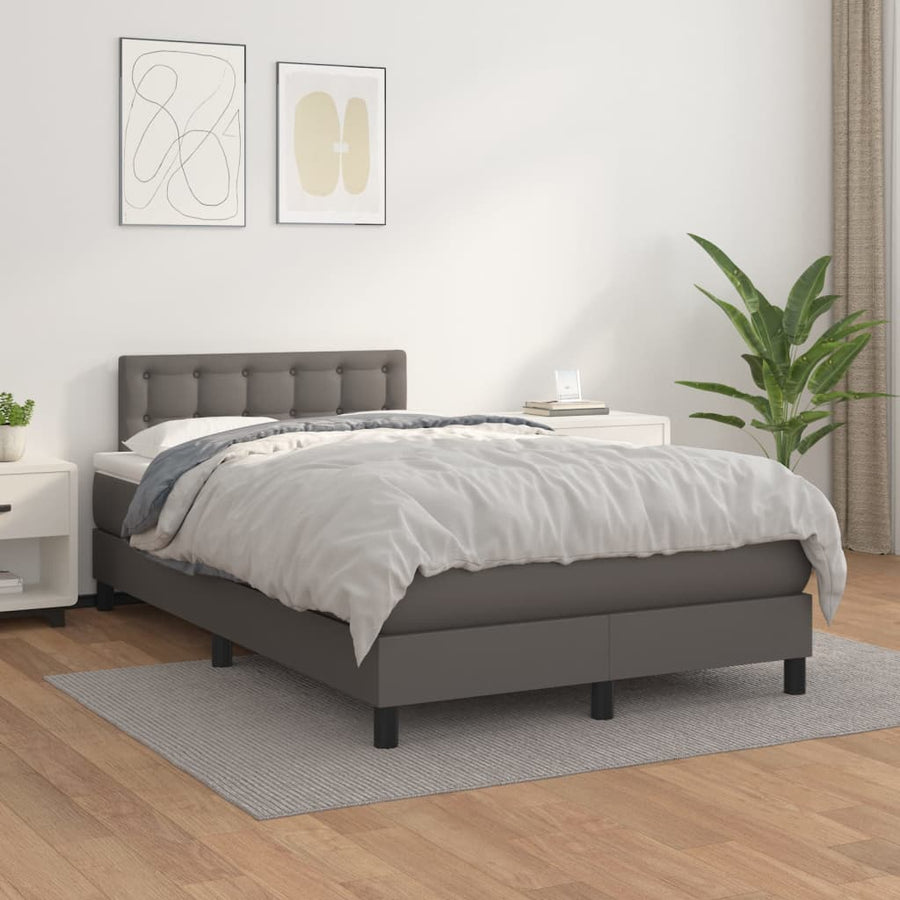 Boxspring Met Matras Kunstleer Grijs 120X190 Cm