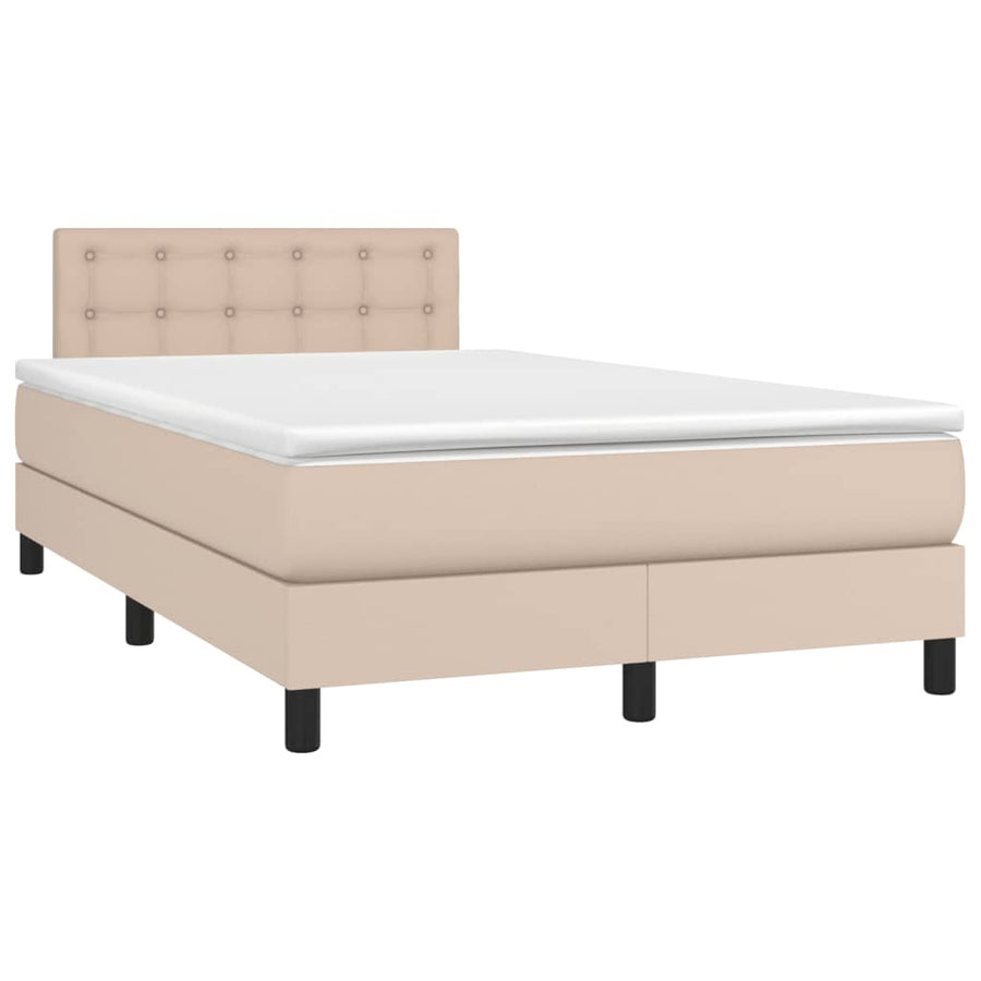Boxspring Met Matras Kunstleer Cappuccinokleurig 120X190 Cm
