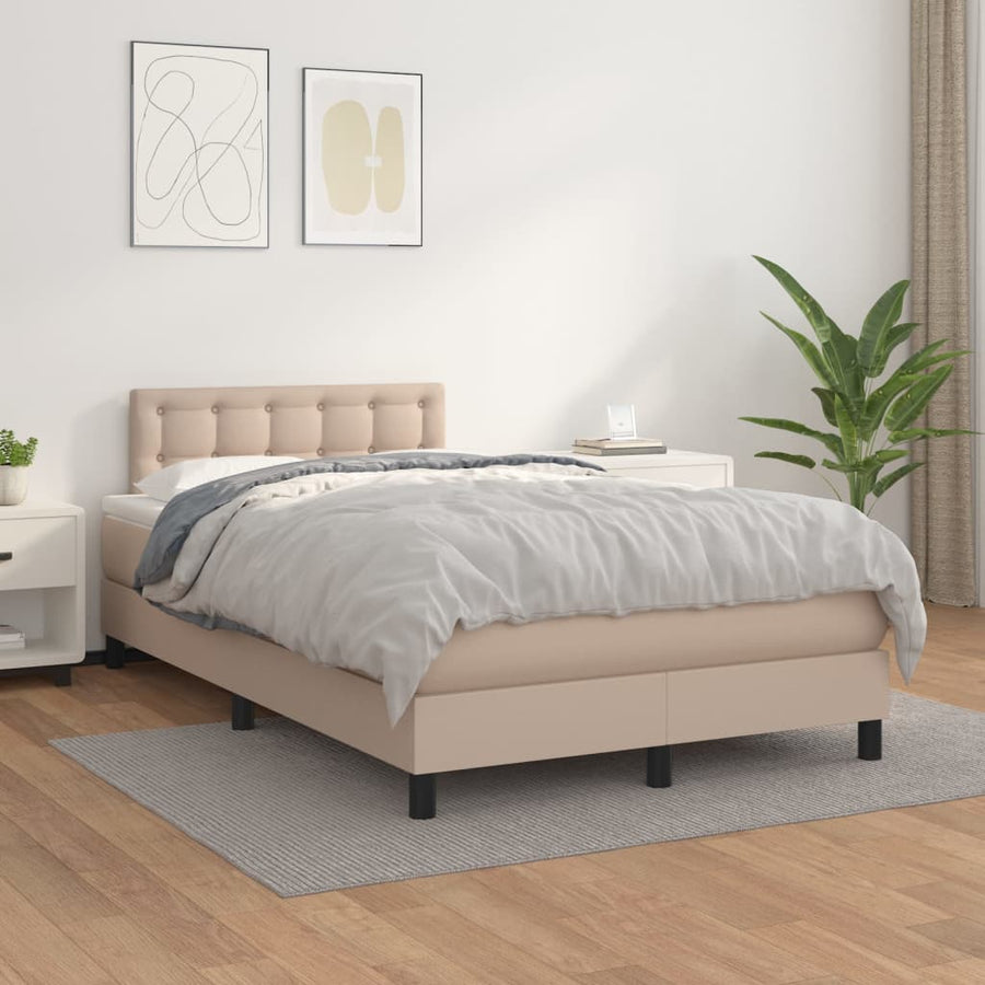 Boxspring Met Matras Kunstleer Cappuccinokleurig 120X190 Cm