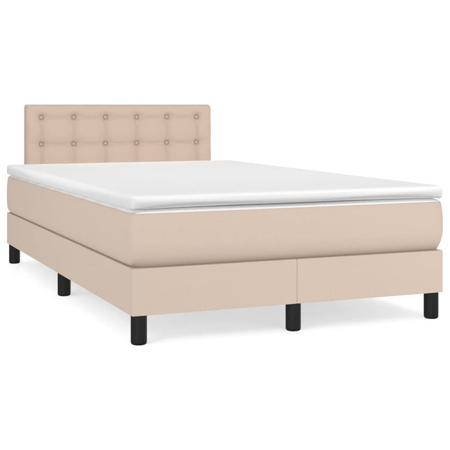 Boxspring Met Matras Kunstleer Cappuccinokleurig 120X190 Cm