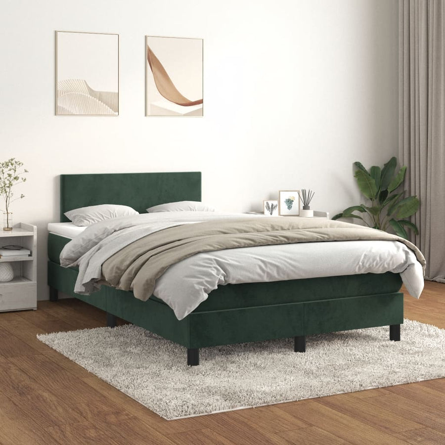 Boxspring met matras fluweel donkergroen 120x190 cm