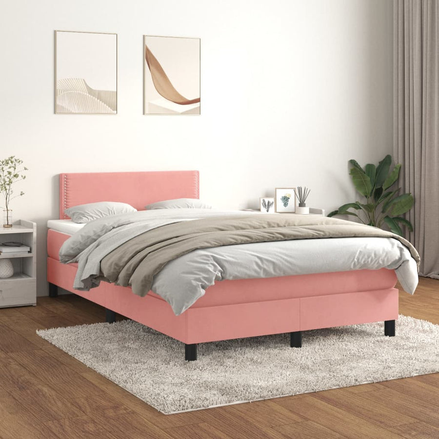 Boxspring met matras fluweel roze 120x190 cm
