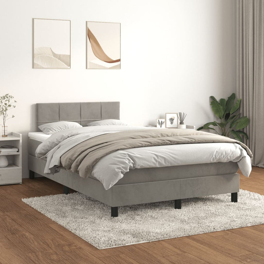 Boxspring met matras fluweel lichtgrijs 120x190 cm