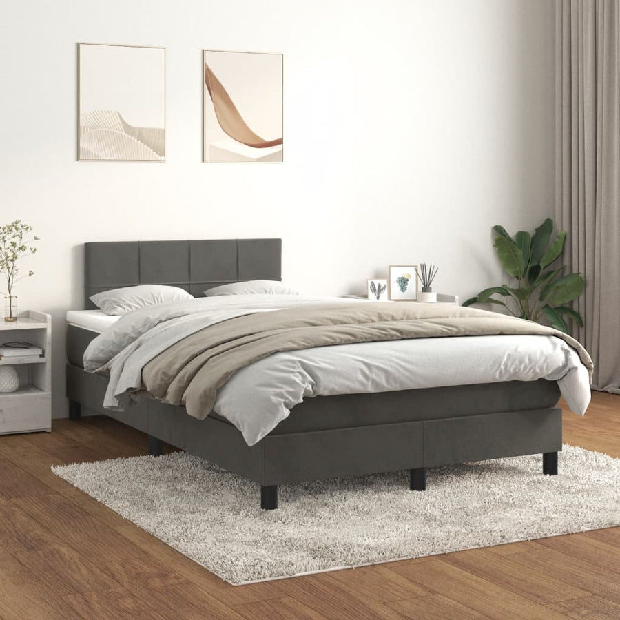 Boxspring met matras fluweel donkergrijs 120x190 cm