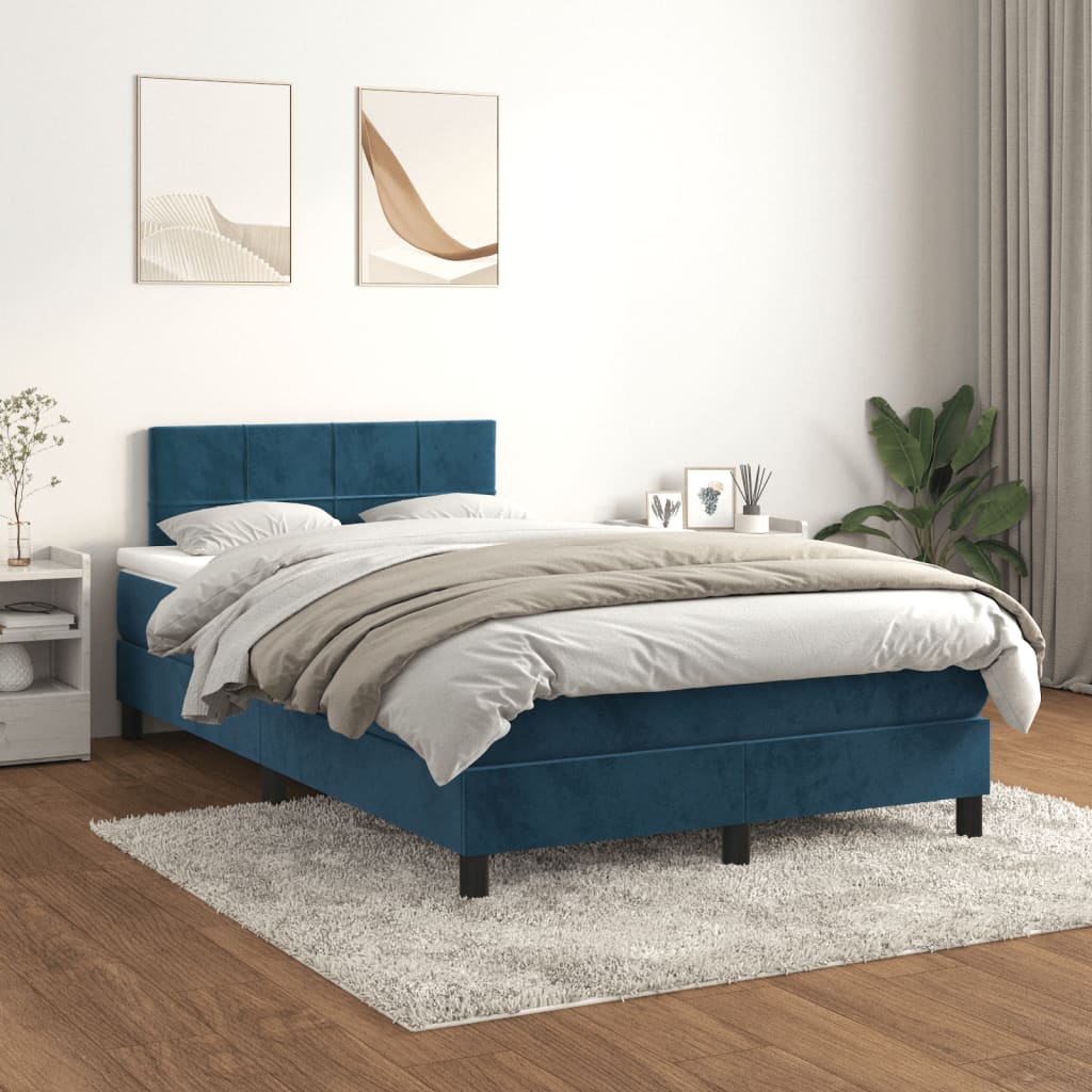 Boxspring met matras fluweel donkerblauw 120x190 cm