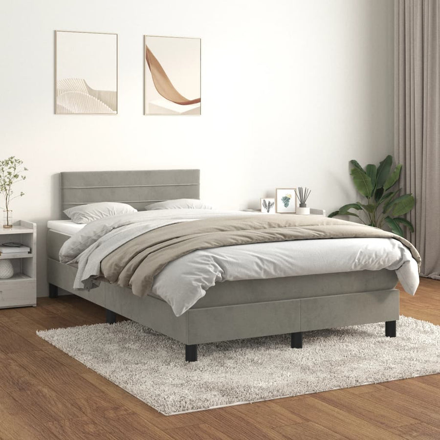Boxspring met matras fluweel lichtgrijs 120x190 cm