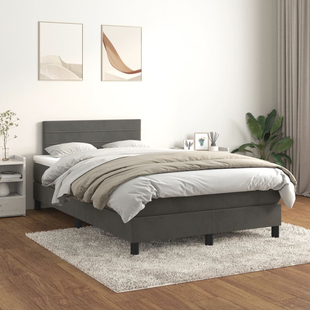 Boxspring met matras fluweel donkergrijs 120x190 cm