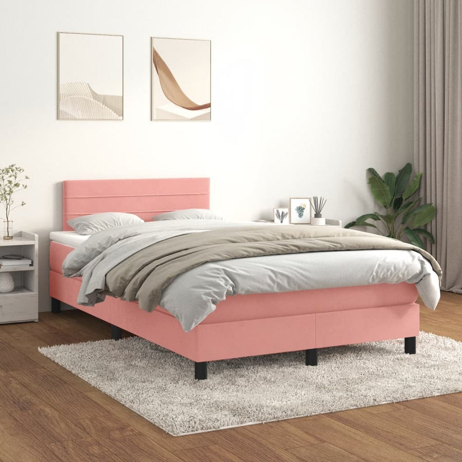 Boxspring met matras fluweel roze 120x190 cm