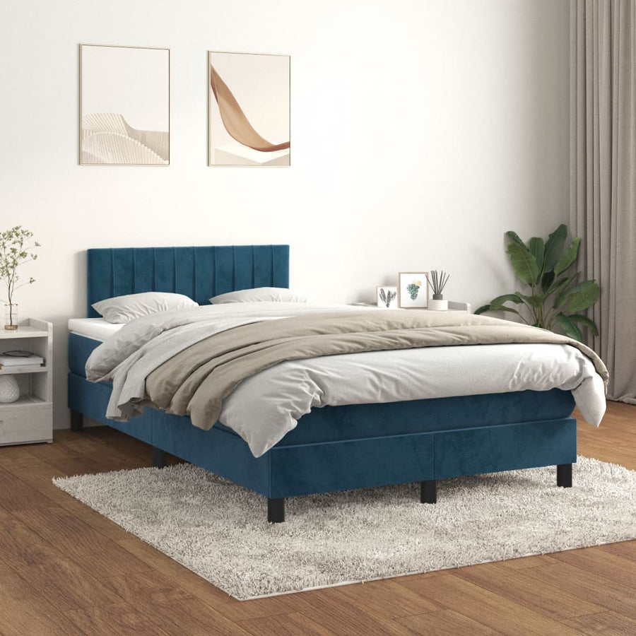 Boxspring met matras fluweel donkerblauw 120x190 cm