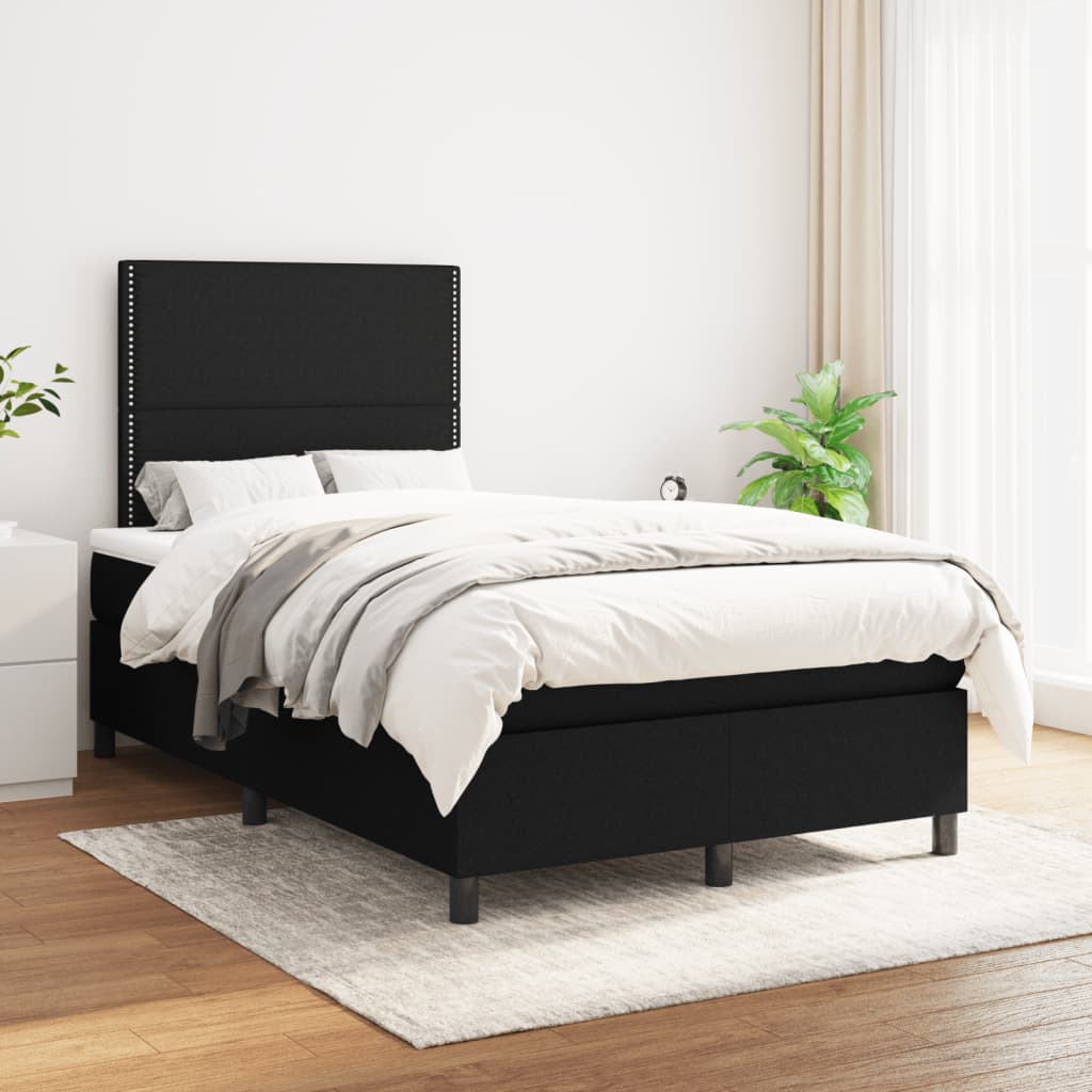 Boxspring Met Matras Stof Zwart 120X190 Cm