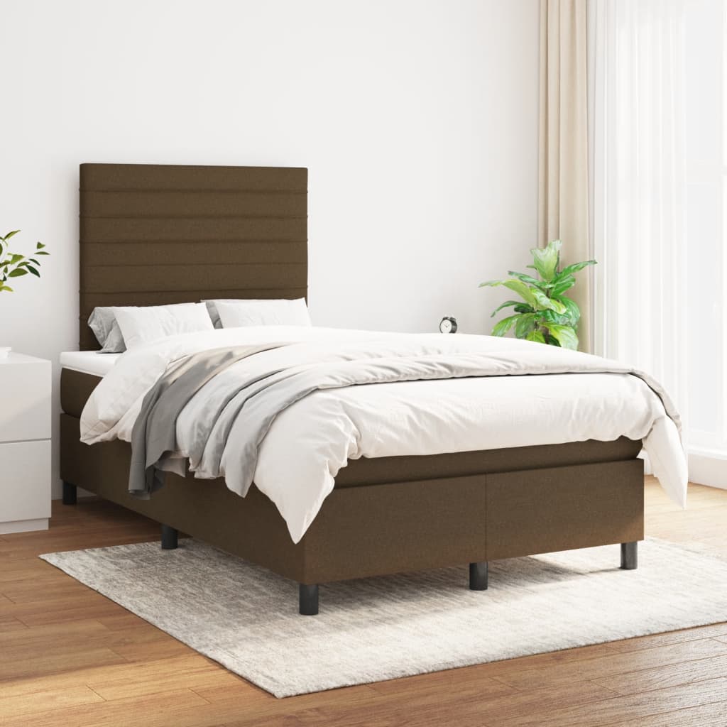 Boxspring Met Matras Stof Donkerbruin 120X190 Cm